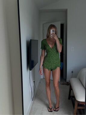 Forever 21 Green Polka Dot Short Romper